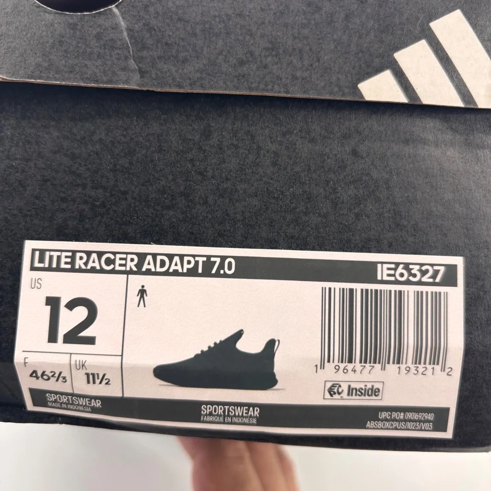 Adidas Lite Racer Adapt 7.0 Mens Size 12 Black IE6327 Slip On Sneakers NEW NIB
